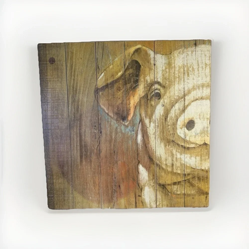Pig on Wood Planks Painting‎ Art Deco Farmhouse Wall Decor Animal